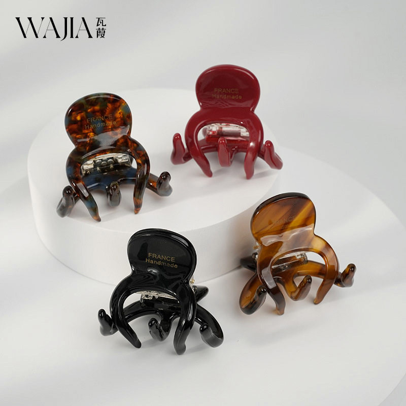 wjia加厚4mm高马尾中号抓夹中国红轻奢女金标章鱼感发抓发夹