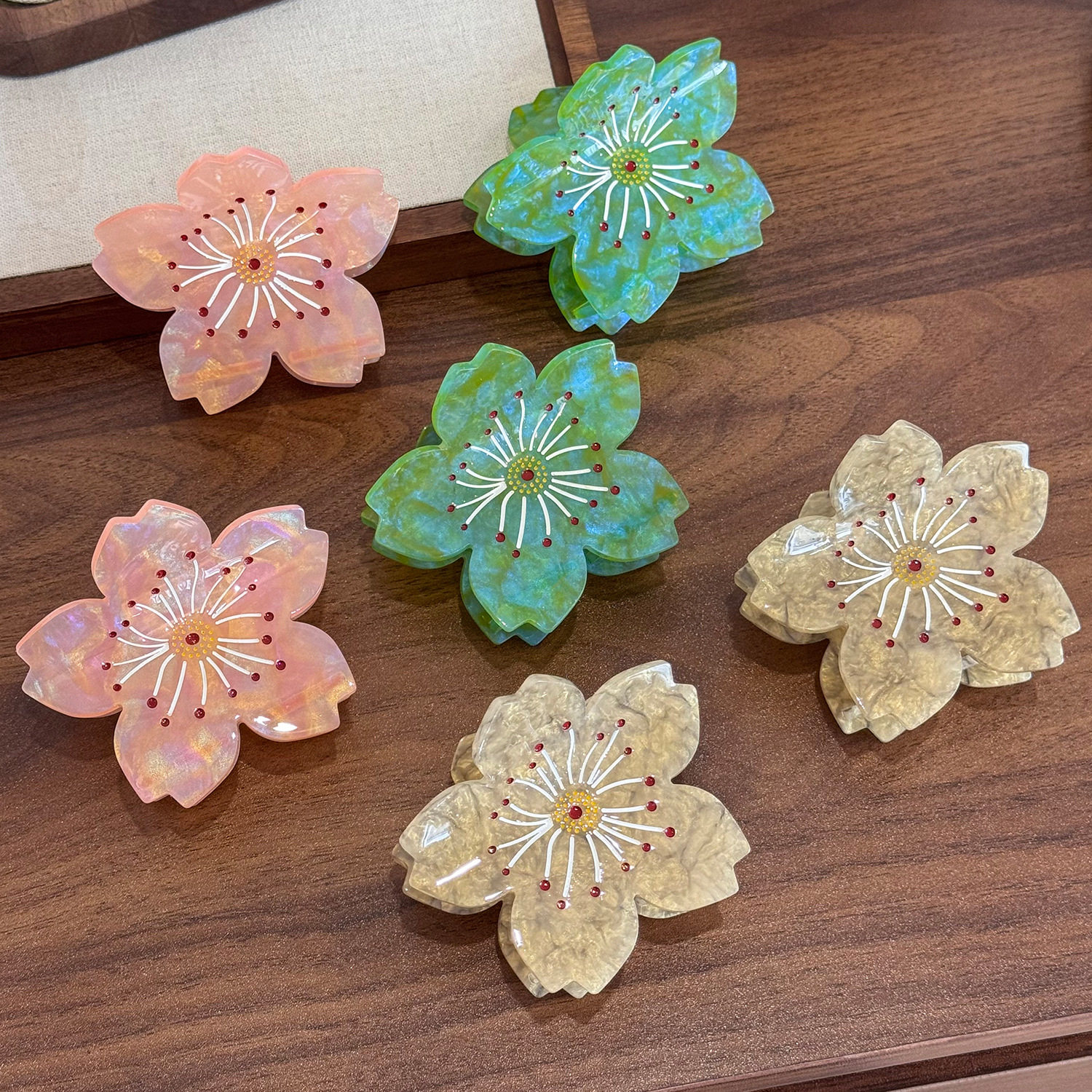 甜美百搭樱花抓夹感醋酸中号鲨鱼夹半扎高马尾发卡发夹头饰