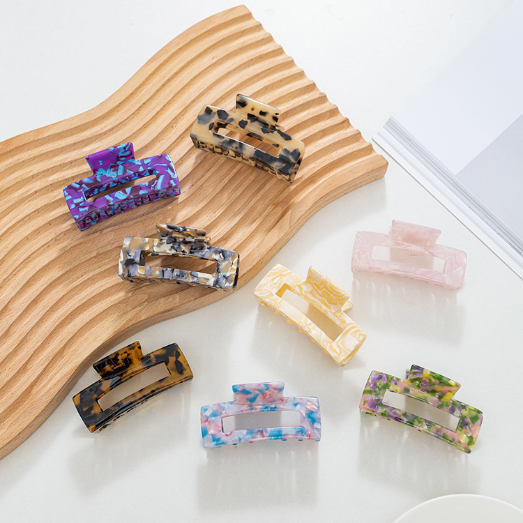 逸意饰品韩版新款中号醋酸发夹复古纹理后脑勺鲨鱼夹感抓夹