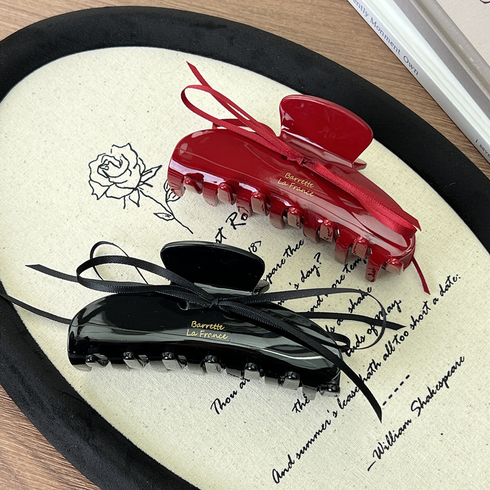 新款韩版丝带蝴蝶结醋酸抓夹甜美气质后脑勺盘发鲨鱼夹发饰女