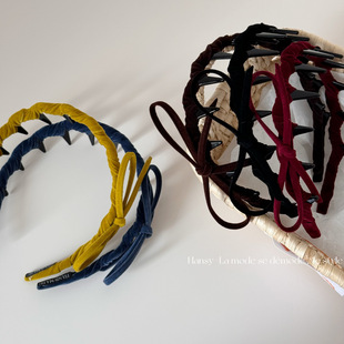 秋冬丝绒布艺长齿齿波浪发箍侧边蝴蝶结头箍百搭高颅顶发饰新款