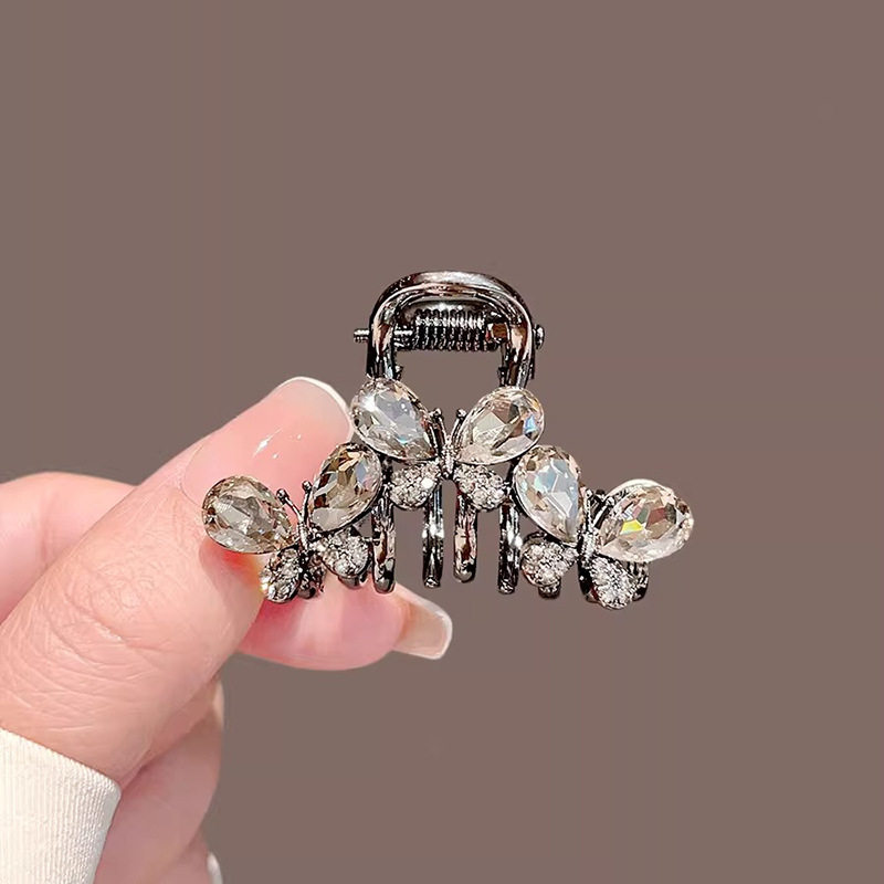 精致黑色水晶蝴蝶鲨鱼夹中号感后脑勺半扎发夹抓夹刘海边夹子