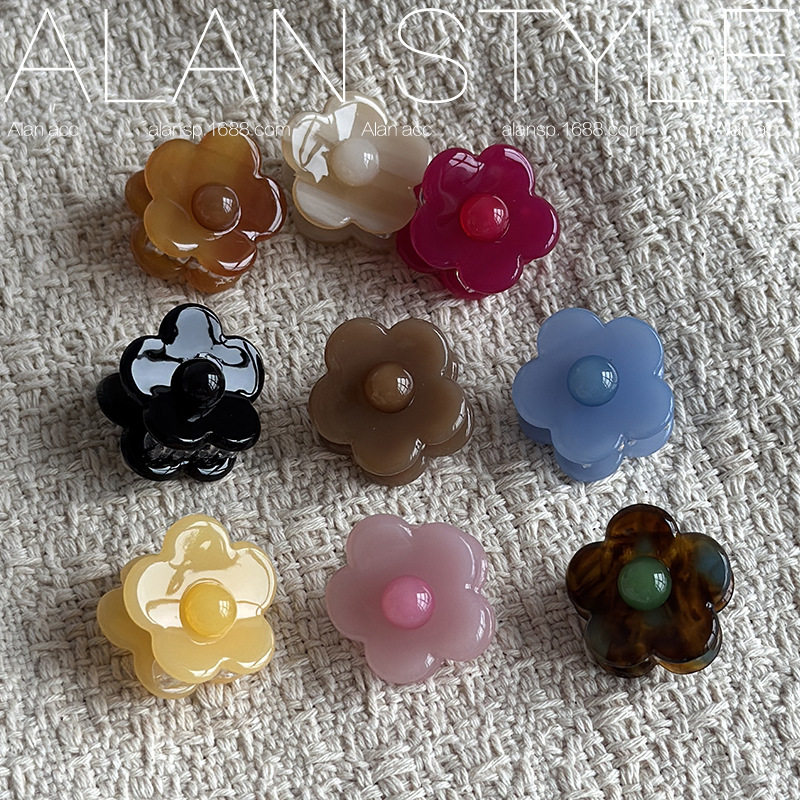 阿斓新款醋酸抓夹马卡龙色系小号花朵抓夹女半扎发刘海夹发饰发夹