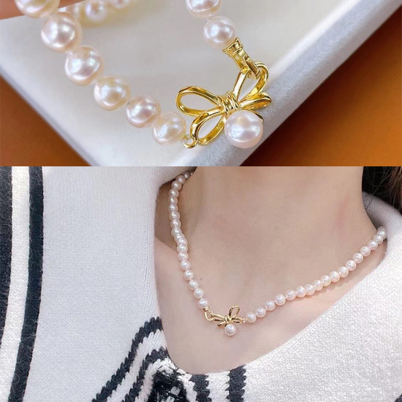 DIY饰品配件 925镀银蝴蝶结项链手链扣子珍珠玉石串链收尾搭扣女