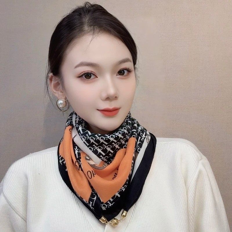 2026新款磁扣棉麻小方巾护颈丝巾女士秋冬季百搭高级领巾懒人围巾