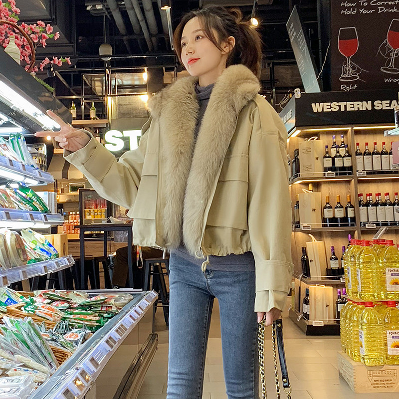 派克服女短款2025年新冬季爆款狐狸毛领加绒棉衣袄小个子加厚外套