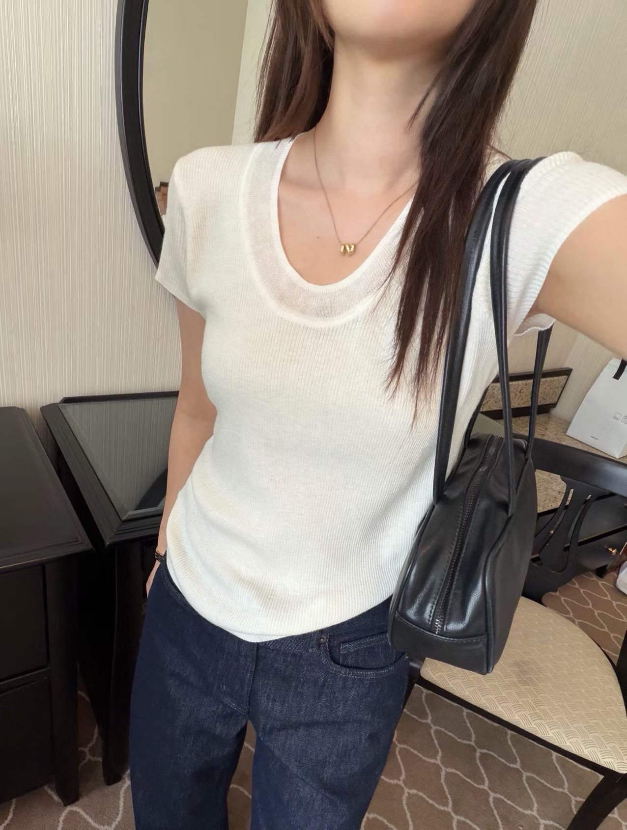 韩国东大门正品2026秋季新款百搭显瘦巴素兰羊毛u领短袖T恤女上衣