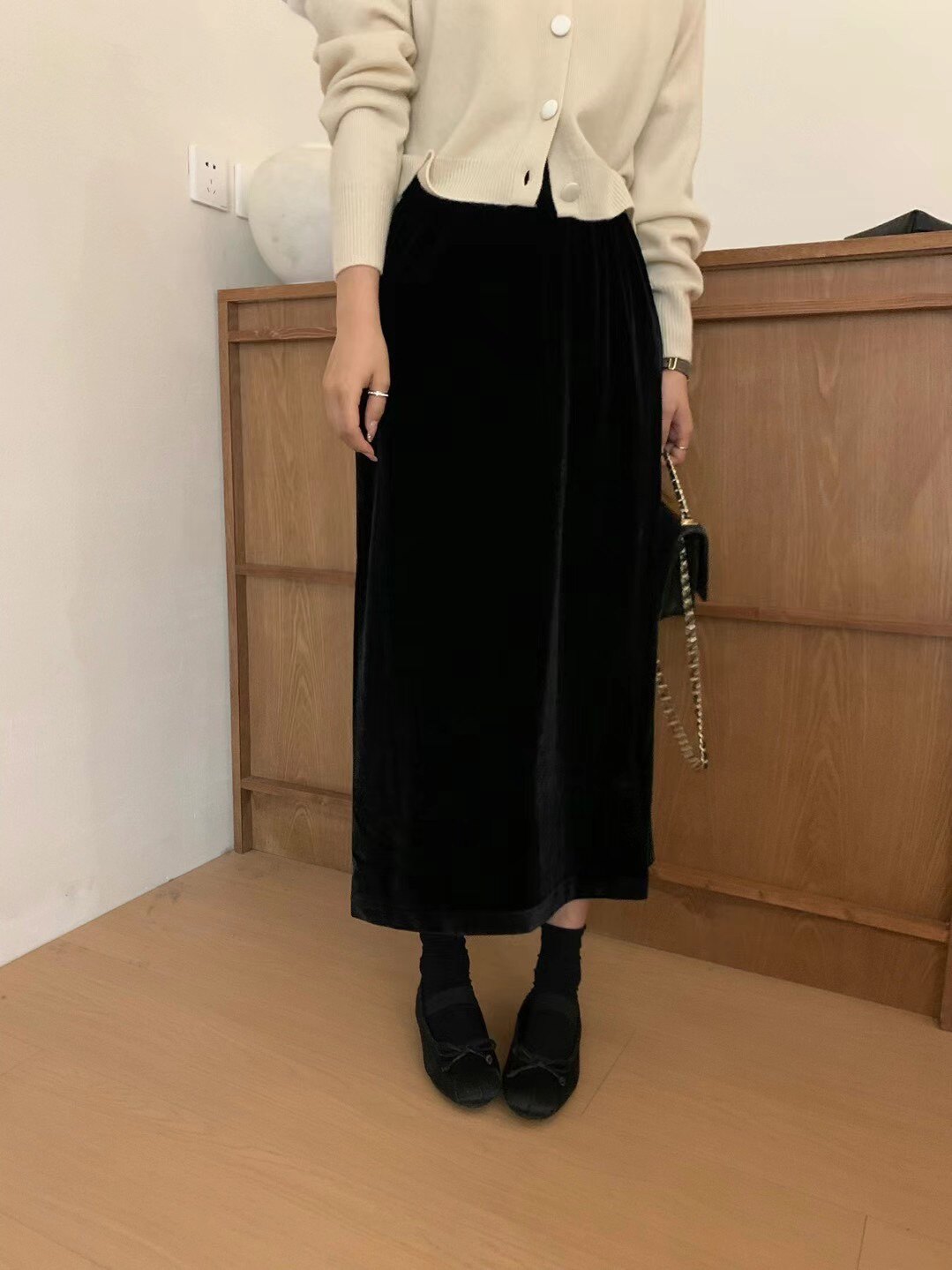 现!韩国东大门正品女 2024秋冬加厚加绒均码松紧腰金丝绒半身裙
