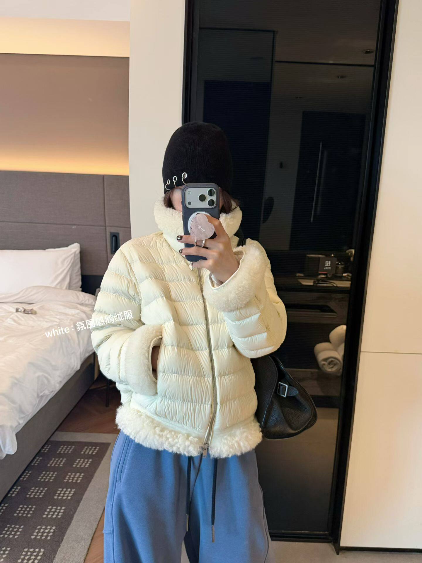 韩国东大门正品女装2026新款百搭显瘦立领羊羔毛鹅绒羽绒服外套