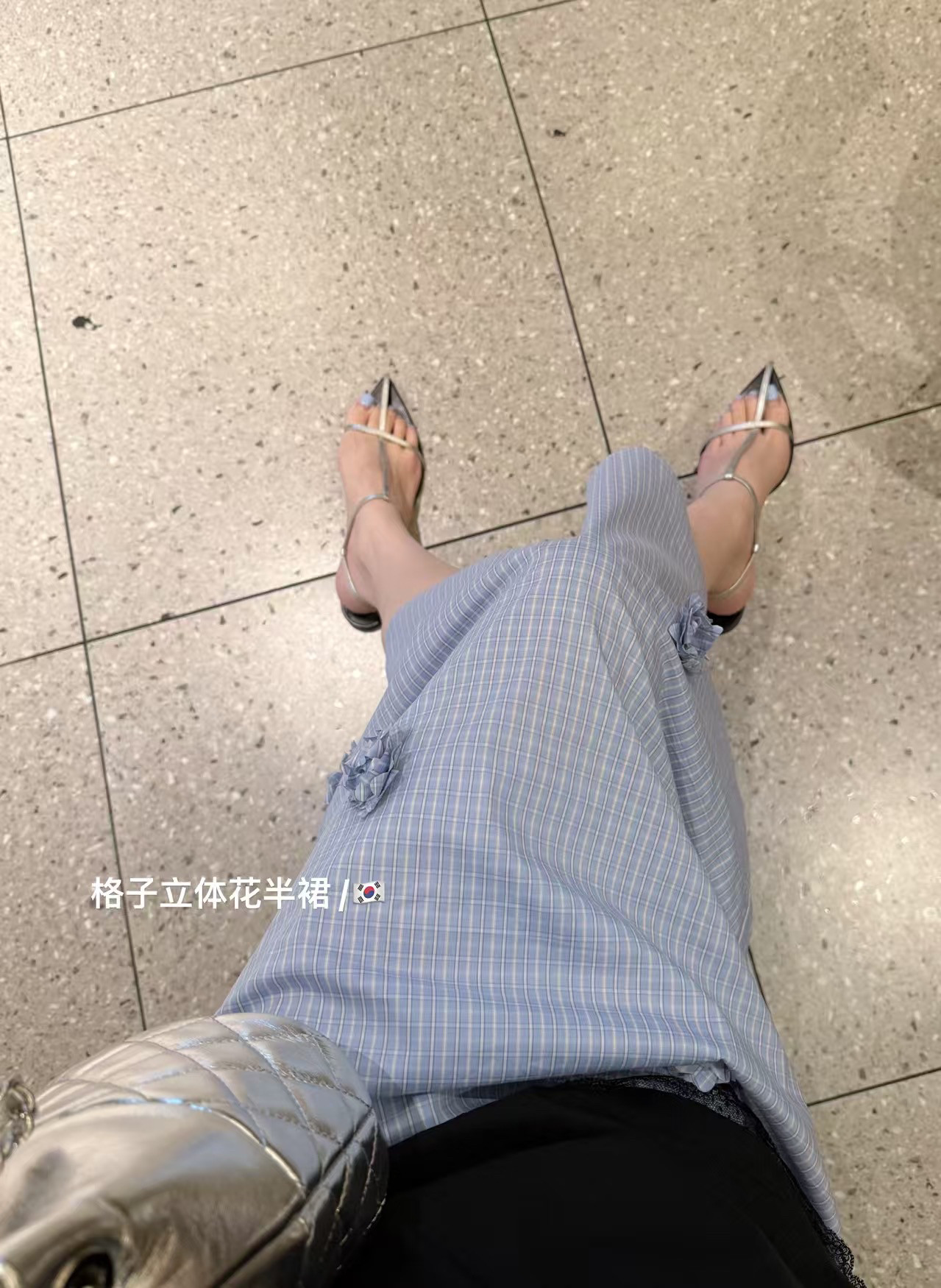 现!韩国东大门正品女高品质松紧腰格子立体花朵半身裙中长款百搭
