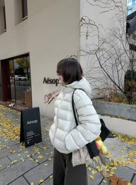 韩国东大门女秋冬高品质连帽排骨宽松休闲运动羽绒服外套加厚