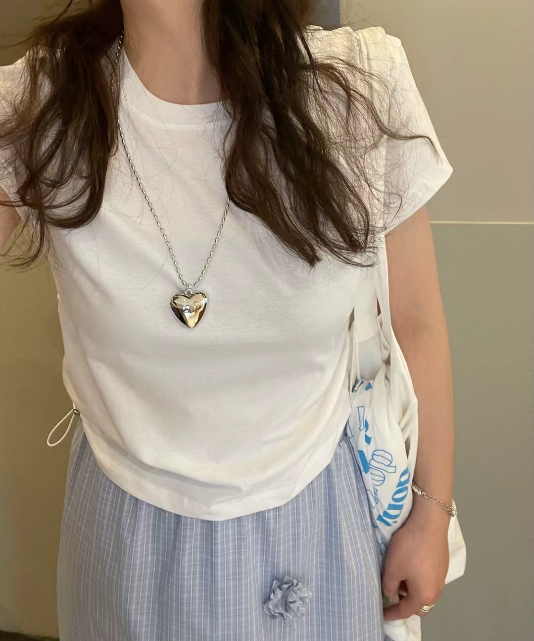 现韩国东大门正品女装夏高品质圆领短袖T恤上衣抽绳修身显瘦chic