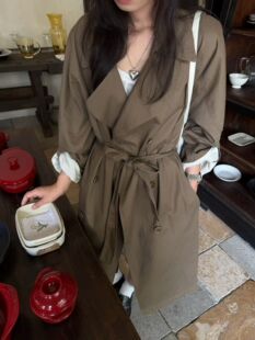 韩国东大门女装秋季高品质翻领双排扣系腰带气质长款风衣外套
