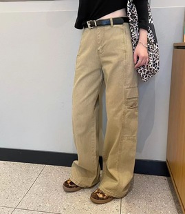 现!韩国东大门正品牛仔裤女2025新款慵懒松弛感休闲阔腿工装裤