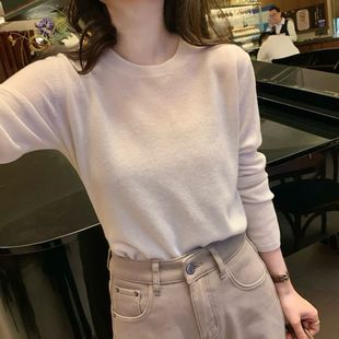 韩国东大门正品百圆领宽松纯色百分百山羊绒高品质羊毛针织衫内搭