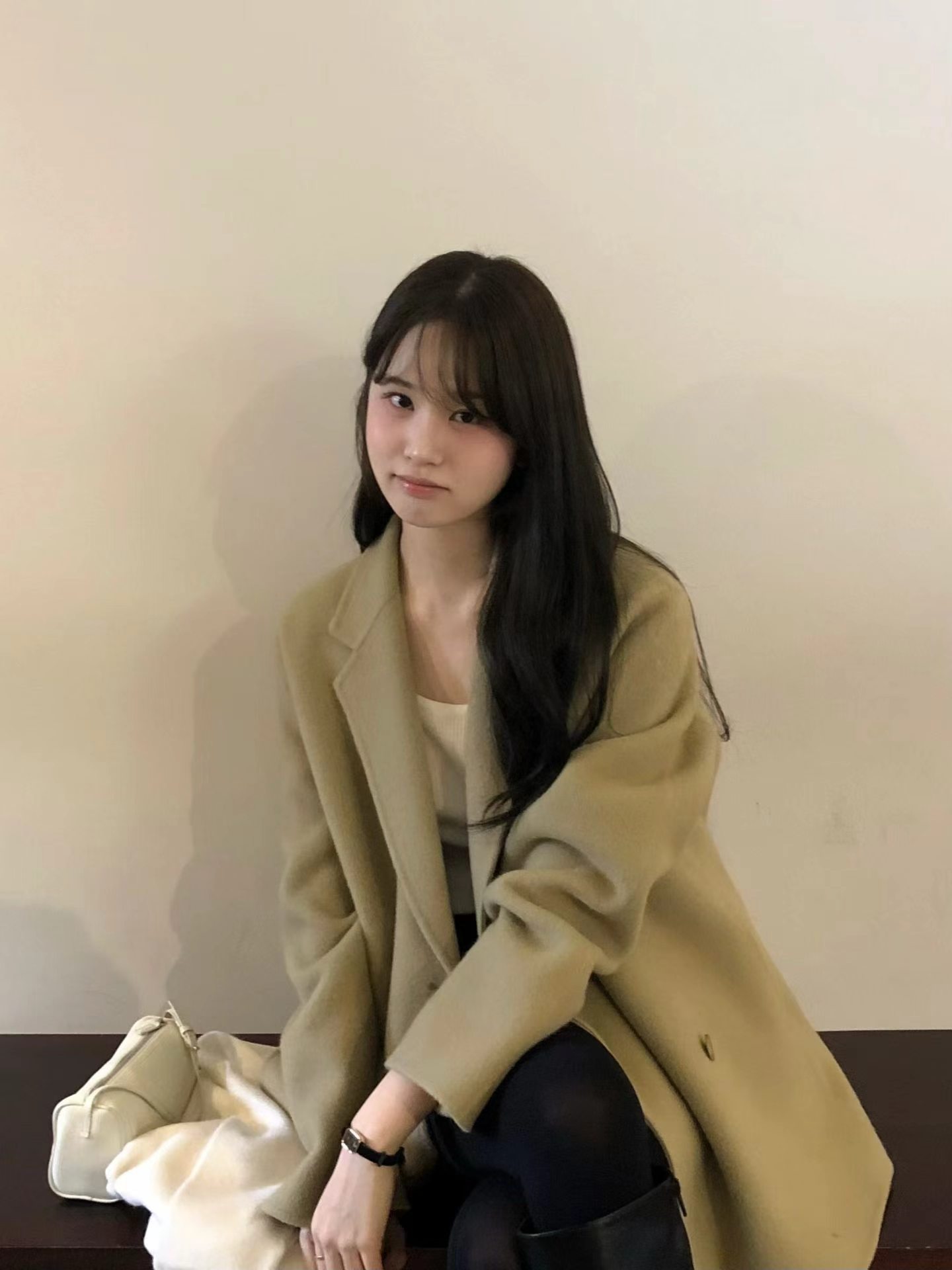 ounce韩国东大门正品女装新款百搭显瘦翻领长袖双排扣毛呢外套