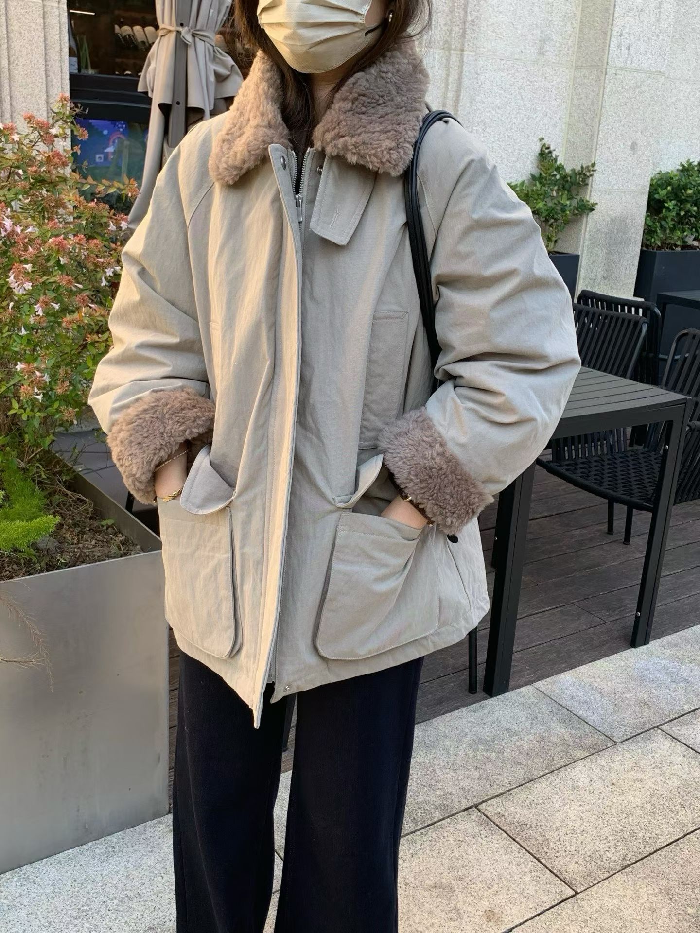 韩国东大门正品翻领宽松纯色高品质加厚派克服羽绒服外套休闲保暖