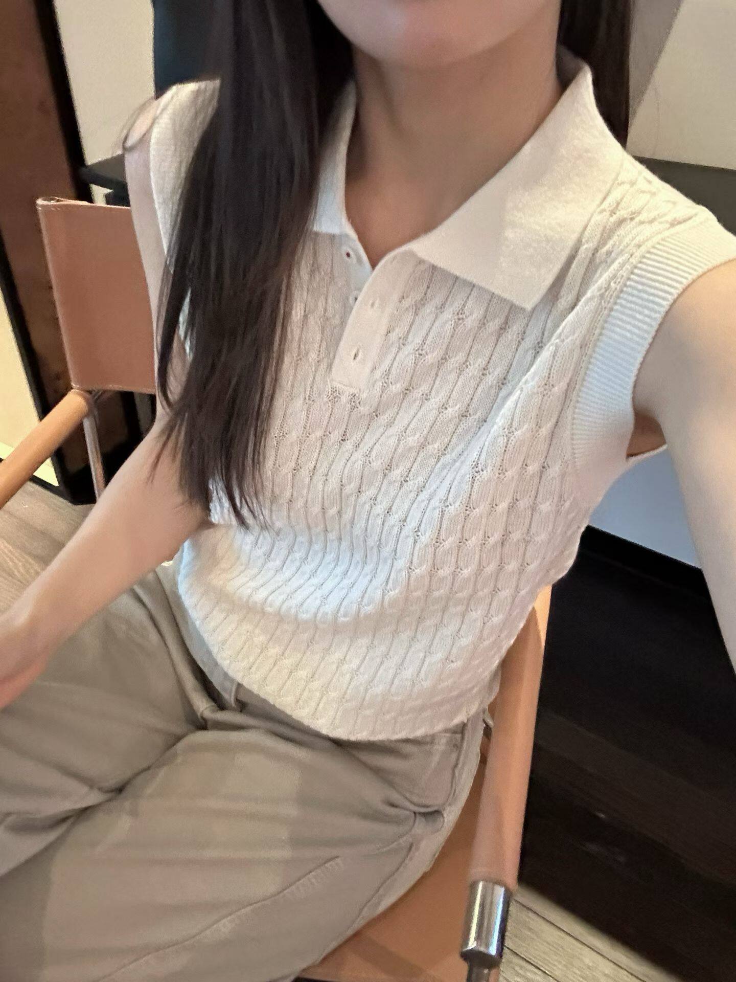 韩国东大门正品女装2026夏季新款翻领小麻花冰蚕丝针织背心女上衣