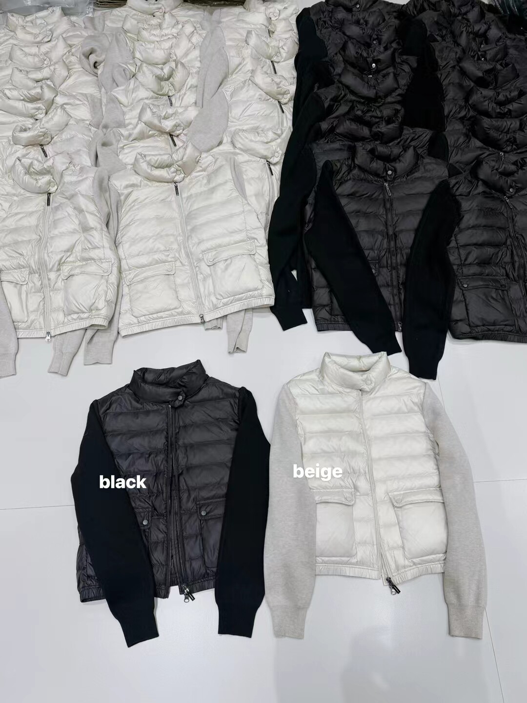 韩国东大门正品女装2026新百搭显瘦拼接针织袖拉链白鹅羽绒服外套