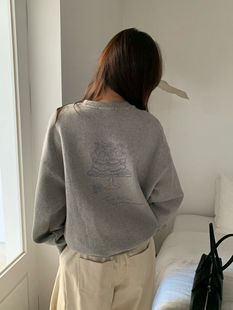 韩国东大门正品女装2025百搭圆领卡通印花长袖T恤女上衣加绒卫衣