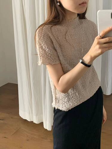 ounce韩国东大门正品女装2026夏季新款高品质泡泡纱短袖t恤女显瘦