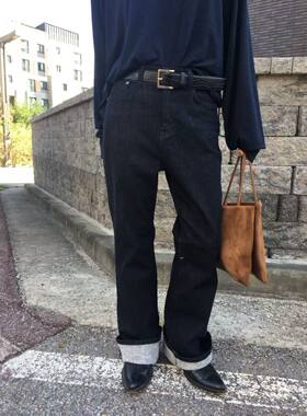 meng韩国东大门女装百搭显瘦高腰直筒宽松休闲卷边喇叭牛仔裤