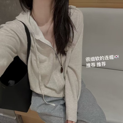 韩国东大门正品女装2025新款百搭连帽长袖拉链针织开衫羊毛衣外套