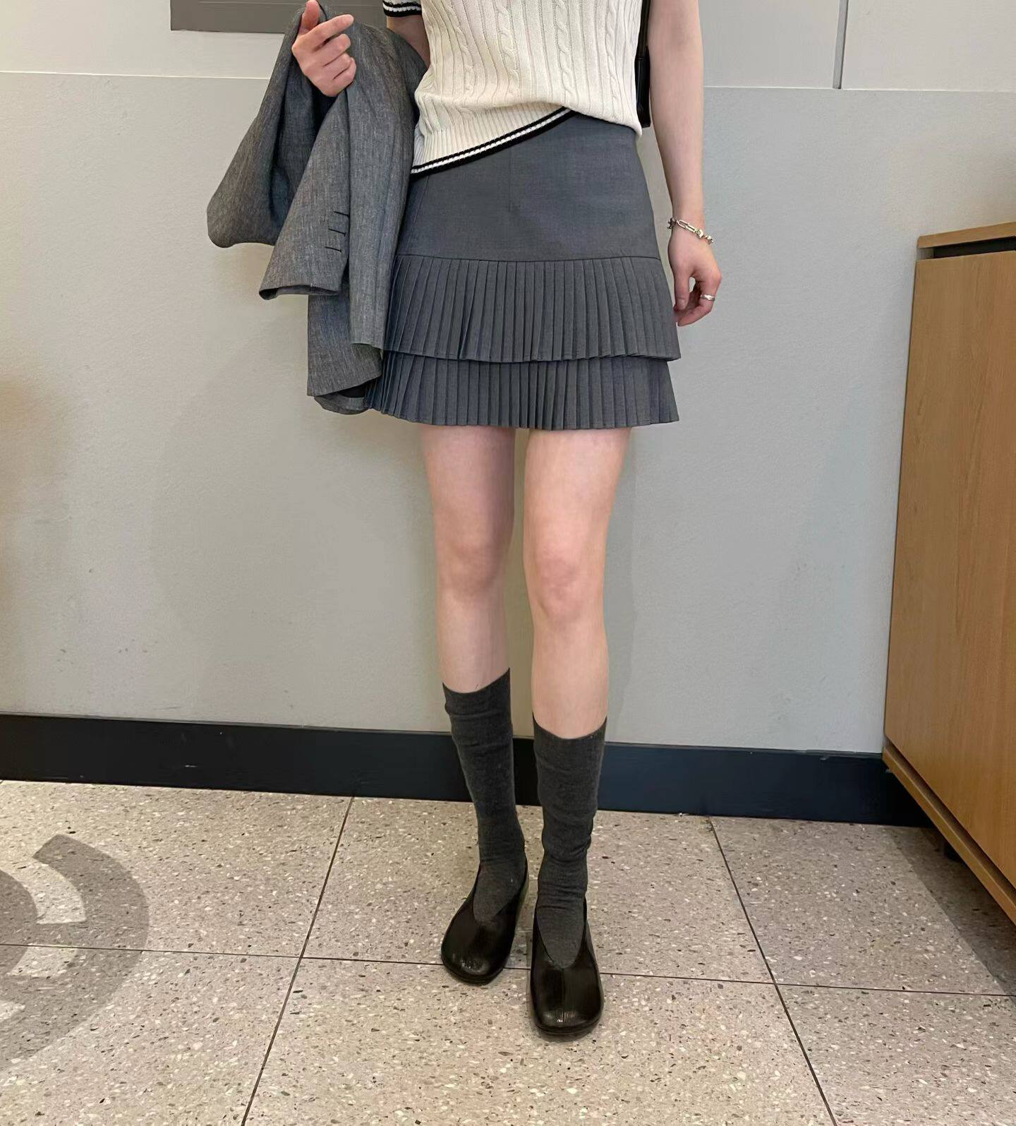 韩国东大门女装2026春夏学院风百褶减龄高腰显瘦短款迷你半身裙