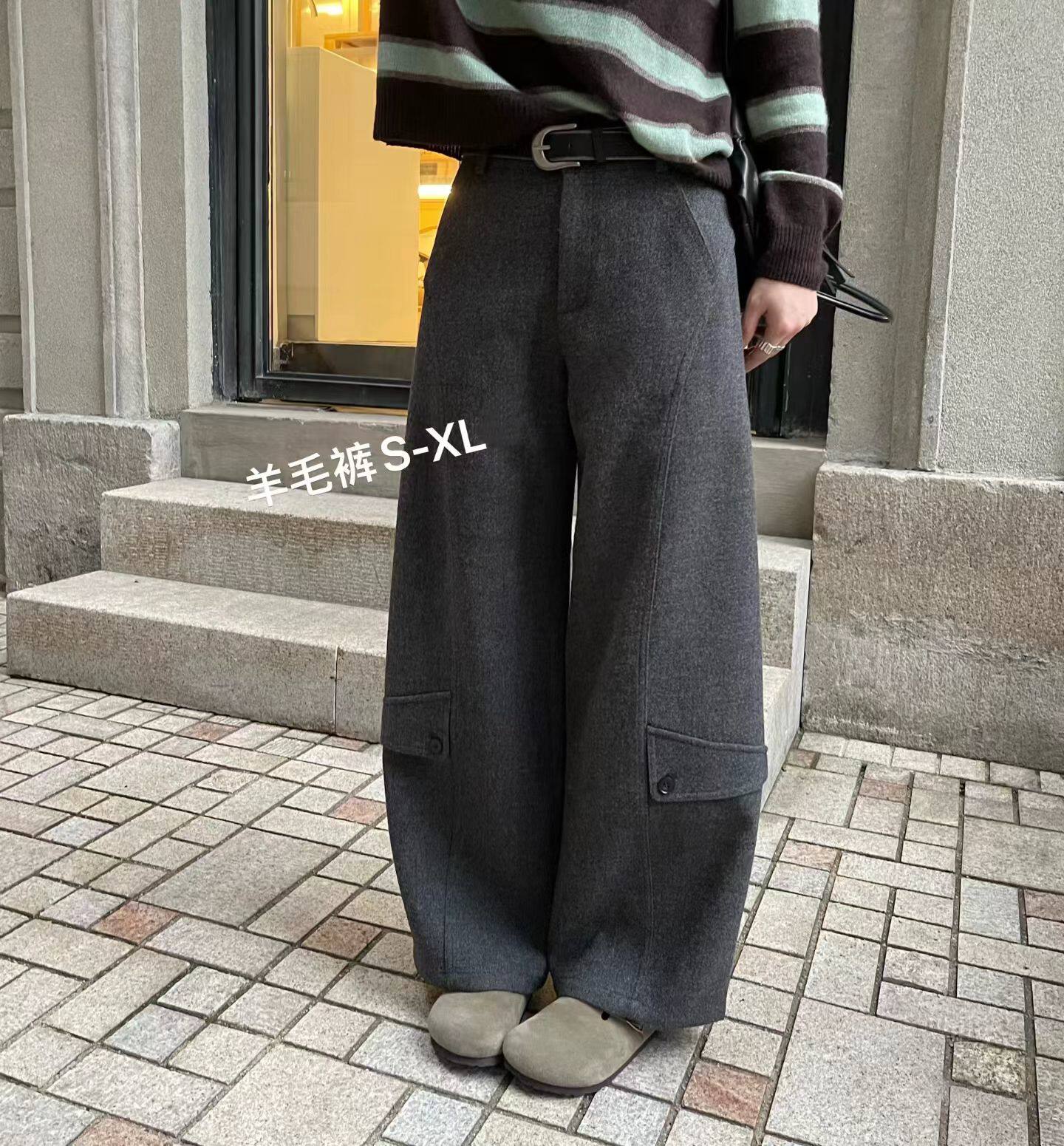 韩国东大门正品女装2026新款百搭显瘦高腰直筒阔腿羊毛呢休闲西裤
