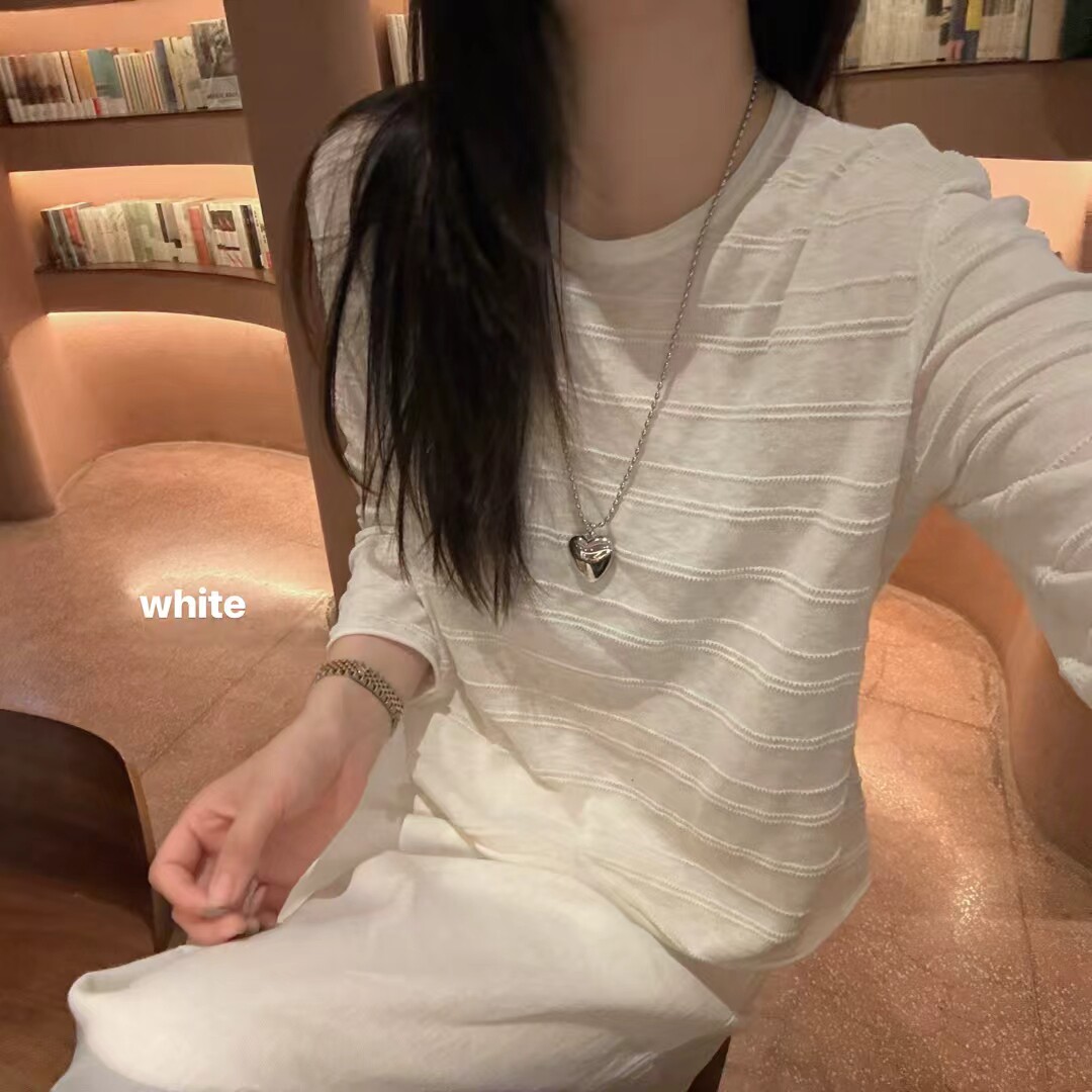 韩国东大门正品女装新圆领长袖薄款镂空冰线针织凉快防晒显瘦百搭