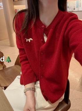 韩国东大门正品高品质圆领刺绣小马红色本命年宽松显瘦毛衣针织衫