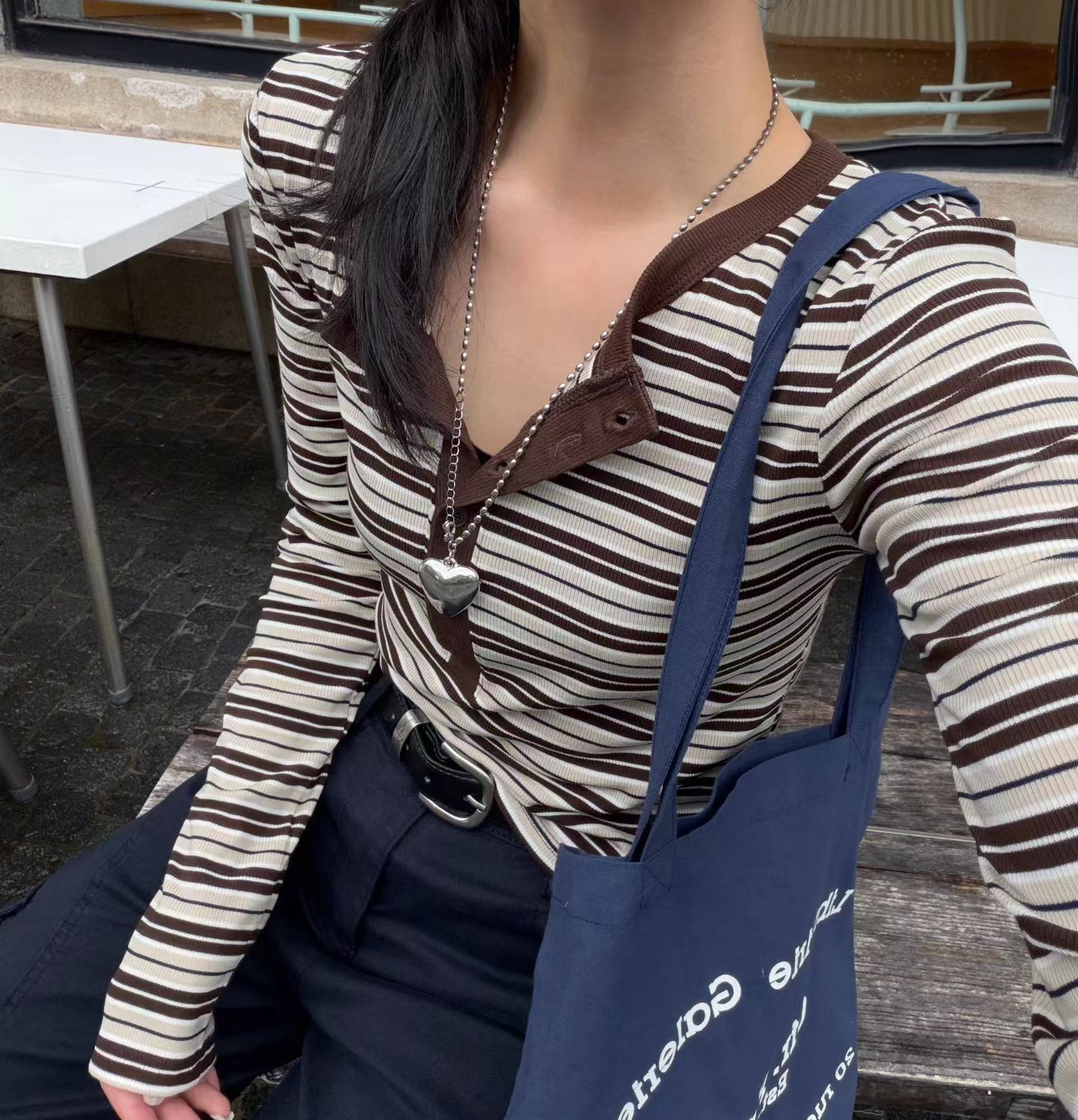 韩国东大门正品女装2026秋冬季弹力螺纹条纹长袖T恤女打底衫上衣