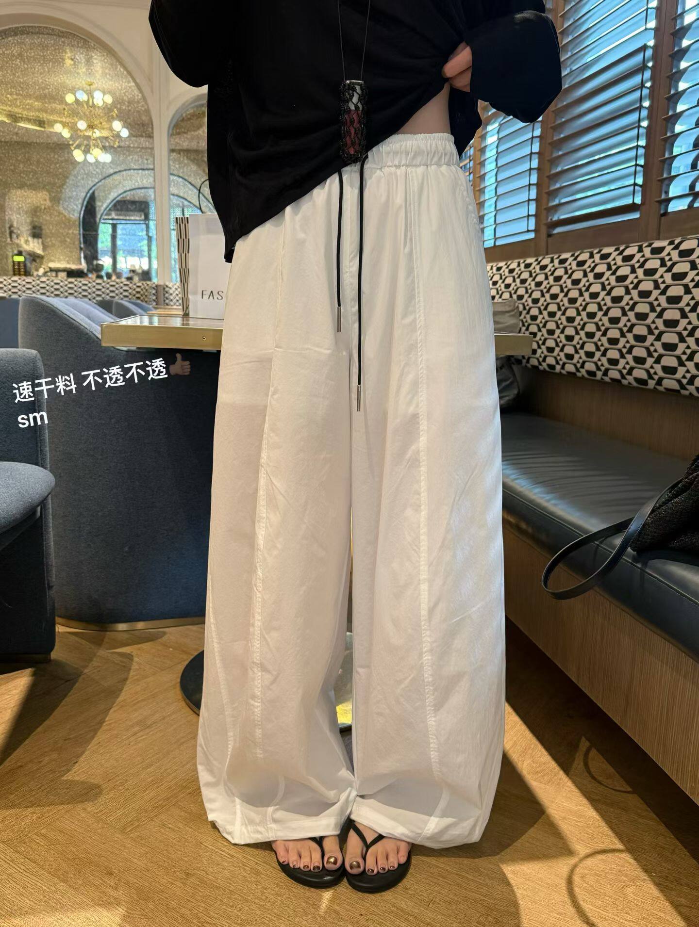 韩国东大门正品女装百搭松紧腰抽绳速干休闲裤宽松显瘦阔腿裤百搭