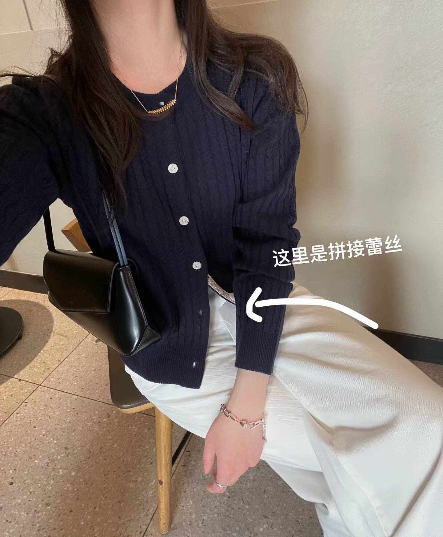 韩国东大门正品2026圆领麻花针织开衫女修身显瘦长袖上衣拼接蕾丝