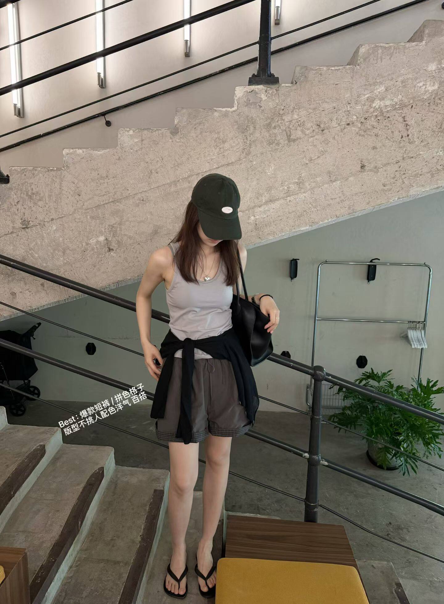 韩国东大门正品女装2026夏季新款均码松紧腰抽绳卷边拼色格子短裤