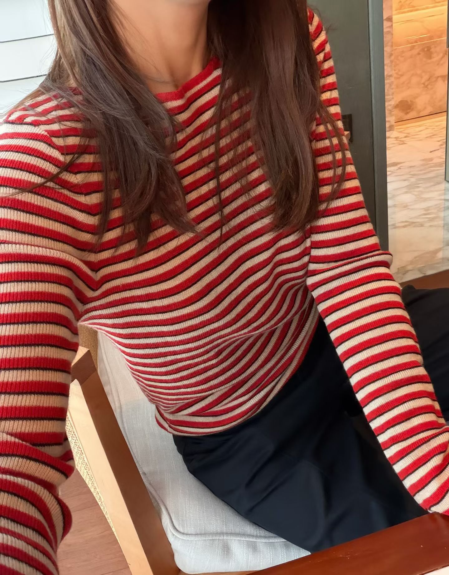 韩国东大门正品女装2026秋季新款百搭显瘦圆领长袖条纹针织衫T恤