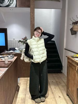 韩国东大门正品百搭立领宽松拉链排骨抽绳可以调节羽绒马甲外套