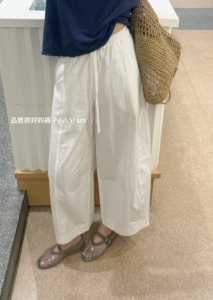 韩国东大门正品女装 2026夏季新款抽绳松紧腰薄款八分阔腿休闲裤