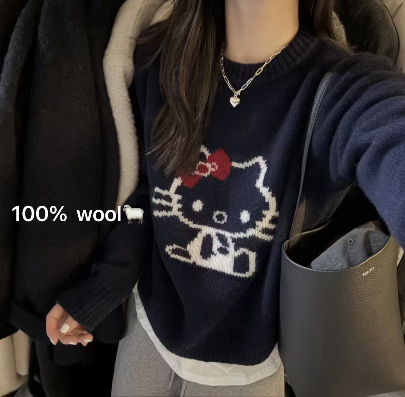 韩国东大门正品女装2025新百搭圆领羊毛凯蒂猫长袖针织衫毛衣上衣