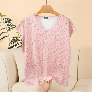 家居服套装 宽松睡衣睡裤 中老年人女汗衫 全棉系扣背心妈妈纯棉开衫