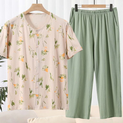 中老年纯棉夏季短袖睡衣套装