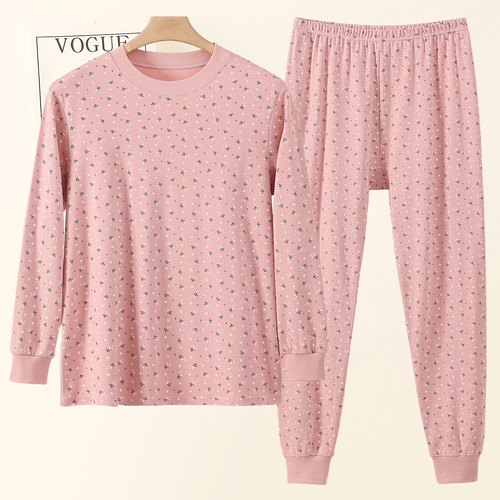 中老年纯棉秋衣秋裤女士大码套装