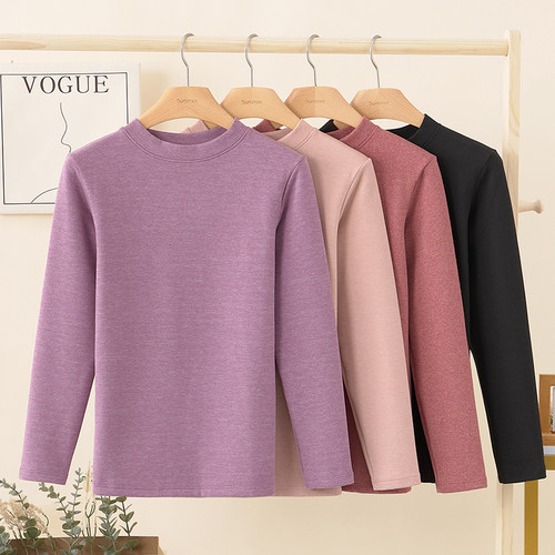 德绒秋衣保暖内衣女士大码上衣羊毛蚕丝中厚自发热秋衣线衣冬季