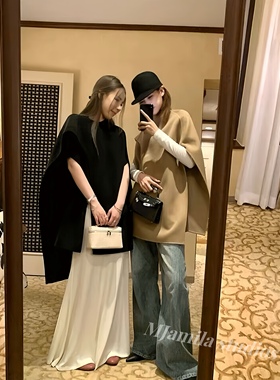 MJAMILA 23ss斗篷披肩双面不对称毛呢大衣名媛气质高级显贵气披风