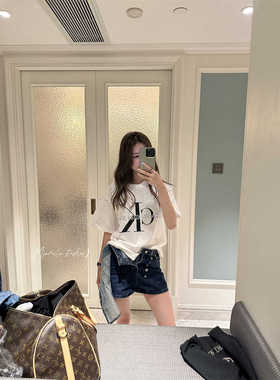 MJAMILA 24夏季新款百搭c*k印花短袖宽松T恤+狗爪印花休闲长裤女