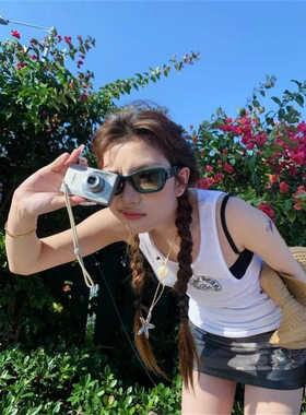 MJAMILA 美式辣妹纯棉印花白色吊带背心24春夏修身无袖上衣服外穿