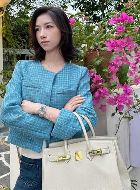 MJAMILA 超好看的小香风蓝色高级感名媛针织外套24秋气质百搭款女