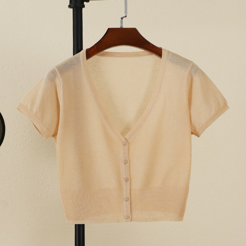 夏季外搭冰丝开衫短袖针织衫上衣