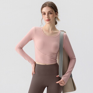 瑜伽服女2025秋冬新款圆领跑步运动上衣普拉提训练服健身服套装女