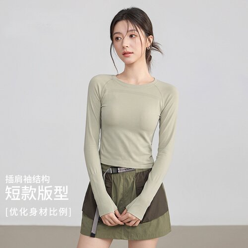 瑜伽服长袖女新款时尚速干无缝跑步运动上衣普拉提训练健身服批发